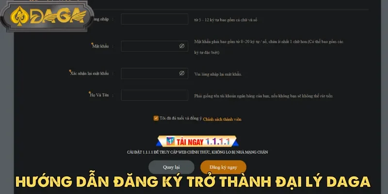Người chơi có thể đăng ký trở thành đại lý Daga cực kỳ dễ dàng